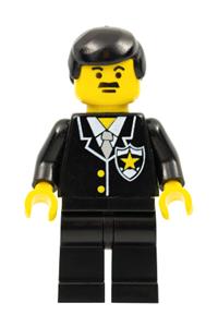 Police Sheriff Minifigure - Police officer in a suit with a sheriff star, black legs, and black male hair - cop011