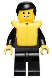 Police Officer Minifigure - Male police minifigure in a suit with 4 buttons, black legs, black hair, and a life jacket - cop016