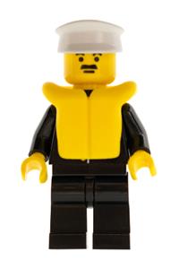 Police Sheriff Minifigure - Police officer wearing a suit with a sheriff star, white hat, life jacket, and black legs - cop021