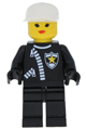 Female police minifigure with a white cap, wearing a zipper with sheriff star - cop026