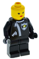 Police minifigure with a black cap and a zipper featuring a sheriff star, wearing a life jacket - cop031