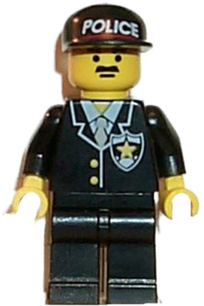 LEGO Minifig cop035 @@ Police Black Male Hair 6332 6636 Suit Sheriff Star 