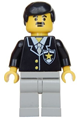 Minifigure wearing police suit with sheriff star, light gray legs, and black male hair - cop035