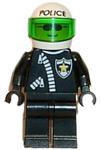 Police - Zipper with Sheriff Star, White Helmet with Police Pattern, Trans-Green Visor cop038