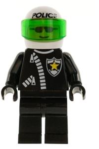 Police - Zipper with Sheriff Star, White Helmet with Police Pattern, Trans-Green Visor cop038