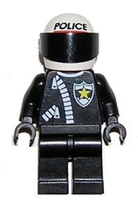 Police Officer Paula Minifigure - Female police minifigure wearing a white helmet with police pattern, black visor, and zipper with sheriff star - cop040