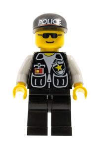 Police - Sheriff Star and 2 Pockets, Black Legs, White Arms, Black Cap with Police Pattern, Black Sunglasses cop044