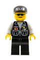 Sheriff police minifigure with white arms, black legs, black cap with police pattern, and black sunglasses - cop044