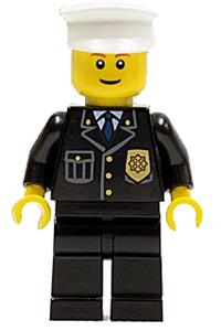 Police - City Suit with Blue Tie and Badge, Black Legs, White Helmet, Trans-Black Visor, Scowl cop045