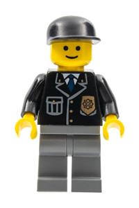 Police - City Suit with Blue Tie and Badge, Dark Bluish Gray Legs, Black Cap cop048