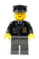 Police officer in a city suit with blue tie and badge, wearing dark bluish gray legs and a black hat - cop050