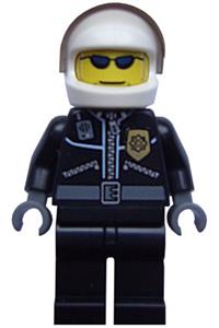 Police - City Leather Jacket with Gold Badge, White Helmet, Trans-Black Visor, Black Sunglasses cty0006