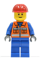 Construction Worker - Orange Zipper, Safety Stripes, Blue Arms, Blue Legs, Red Construction Helmet - cty0009