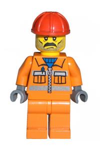 Construction Worker - Orange Zipper, Safety Stripes, Orange Arms, Orange Legs, Red Construction Helmet, Moustache and Stubble cty0010