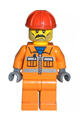 Construction Worker - Orange Zipper, Safety Stripes, Orange Arms, Orange Legs, Red Construction Helmet, Moustache and Stubble - cty0010