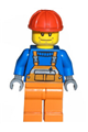 Overalls with Safety Stripe Orange, Orange Legs, Red Construction Helmet, Straight Smile - cty0011