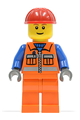 Construction Worker - Orange Zipper, Safety Stripes, Blue Arms, Orange Legs, Red Construction Helmet - cty0014