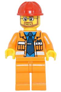 Construction Foreman Minifigure - Construction Foreman - Orange Jacket with Blue Shirt, Dark Blue Tie, Red Construction Helmet - cty0015