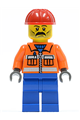 Construction Worker - Orange Zipper, Safety Stripes, Orange Arms, Blue Legs, Red Construction Helmet, Stubble - cty0016