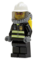Firefighter with a white fire helmet, breathing neck gear, orange glasses, reflective stripes, and black legs - cty0026