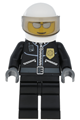 Police - City Leather Jacket with Gold Badge and 'POLICE' on Back, White Helmet, Trans-Black Visor, Silver Sunglasses - cty0027a