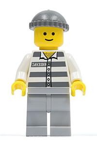 Jail Prisoner Minifigure - Prisoner 50380 in jail stripes with a knit cap, light bluish gray legs - cty0028
