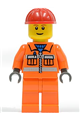 Construction Worker - Orange Zipper, Safety Stripes, Orange Arms, Orange Legs, Red Construction Helmet, Brown Eyebrows, Thin Grin - cty0031