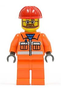 Construction Worker - Orange Zipper, Safety Stripes, Orange Arms, Orange Legs, Red Construction Helmet, Beard and Glasses cty0032