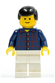 Minifigure wearing a plaid button shirt with white legs, black male hair, and a standard grin - cty0037