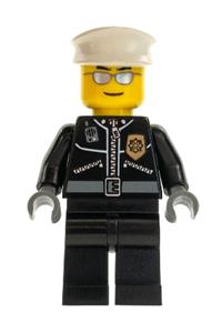 Police - City Leather Jacket with Gold Badge, White Hat, Silver Sunglasses cty0039