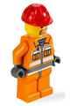 Construction Worker - Orange Zipper, Safety Stripes, Orange Arms, Orange Legs, Dark Bluish Gray Hips, Red Construction Helmet - cty0041