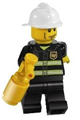 Firefighter with reflective stripes on black legs, wearing a white fire helmet with cheek lines and yellow hands - cty0043