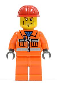 Construction Worker - Orange Zipper, Safety Stripes, Orange Arms, Orange Legs, Red Construction Helmet cty0052