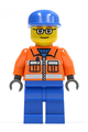 Ground crew member with orange zipper and arms, safety stripes, blue legs, cap, and glasses - cty0053