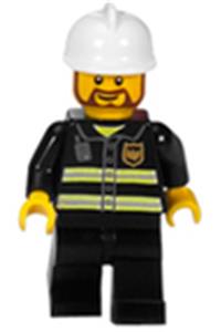 Firefighter - Reflective Stripes, Black Legs, White Fire Helmet, Brown Beard Rounded cty0055