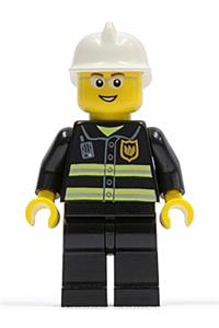 Firefighter - Reflective Stripes, Black Legs, White Fire Helmet, Glasses and Open Smile cty0056