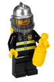 Firefighter with black legs, wearing a silver fire helmet, beard and glasses, and yellow airtanks with reflective stripes - cty0057