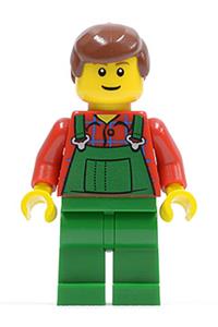 Farmer in Overalls Minifigure - Male farmer wearing green overalls with reddish-brown hair - cty0058