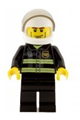 Fireman with reflective stripes, wearing a white standard helmet, black legs, and cheek lines - cty0062