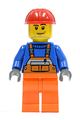 Overalls with Safety Stripe Orange, Orange Legs, Red Construction Helmet, Smirk and Stubble Beard - cty0079