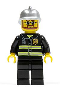Fire - Reflective Stripes, Black Legs, Silver Fire Helmet, Beard and Glasses cty0087