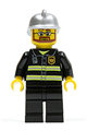 Firefighter with reflective stripes, black legs, silver fire helmet, beard, and glasses - cty0087