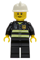 Fire - Reflective Stripes, Black Legs, White Fire Helmet, Brown Eyebrows, Thin Grin, Yellow Hands - cty0090