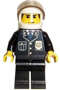Police - City Suit with Blue Tie and Badge, Black Legs, White Helmet, Tran-Black Visor, Smile cty0092