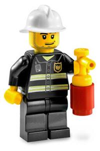 Fireman - Reflective Stripes, Black Legs, White Fire Helmet, Smirk and Stubble Beard cty0093
