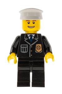 Police - City Suit with Blue Tie and Badge, Black Legs, Thin Grin with Teeth, White Hat cty0098