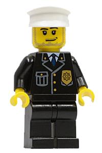 Police - City Suit with Blue Tie and Badge, Black Legs, White Hat, Smirk and Stubble Beard cty0099