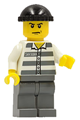 Police - Jail Prisoner 50380 Prison Stripes, Dark Bluish Gray Legs, Black Knit Cap, Angry Eyebrows and Scowl - cty0100