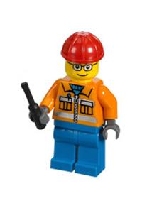 Construction Worker - Orange Zipper, Safety Stripes, Orange Arms, Blue Legs, Red Construction Helmet, Brown Eyebrows, Glasses cty0110