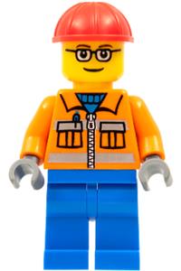 Construction Worker - Orange Zipper, Safety Stripes, Orange Arms, Blue Legs, Red Construction Helmet, Brown Eyebrows, Glasses cty0110